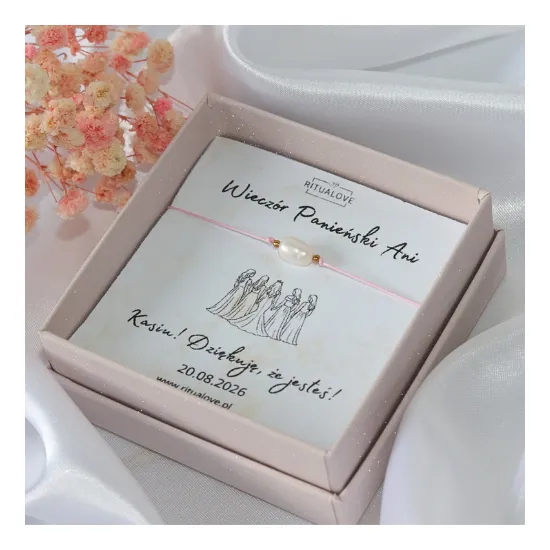Bransoletka z naturalną perłą na Wieczór Panieński | Personalizowany prezent dla Druhen Team Bride | Pamiątka Wieczoru Panieńskiego